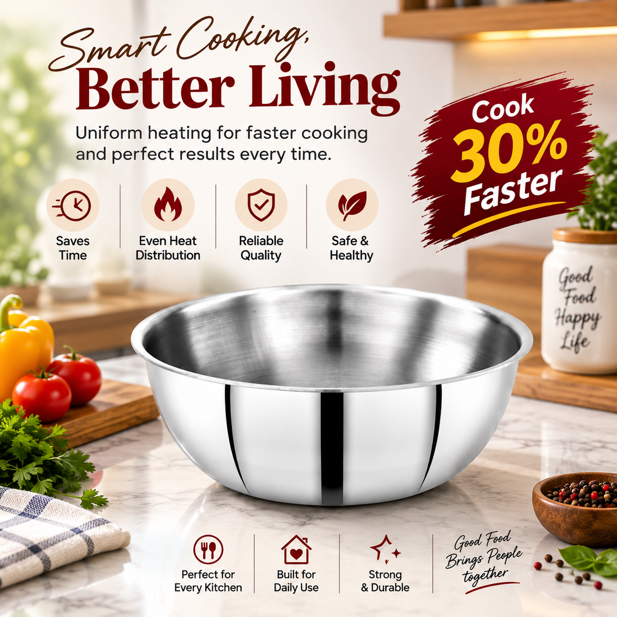 Avias AVI3 Triply Stainless Steel Tasla Set of 3 (20, 22 & 24 cm) — Thick Triply Body, Food-Grade Stainless Steel, Even Heat Distribution | Induction & Gas Compatible | Daily Cooking