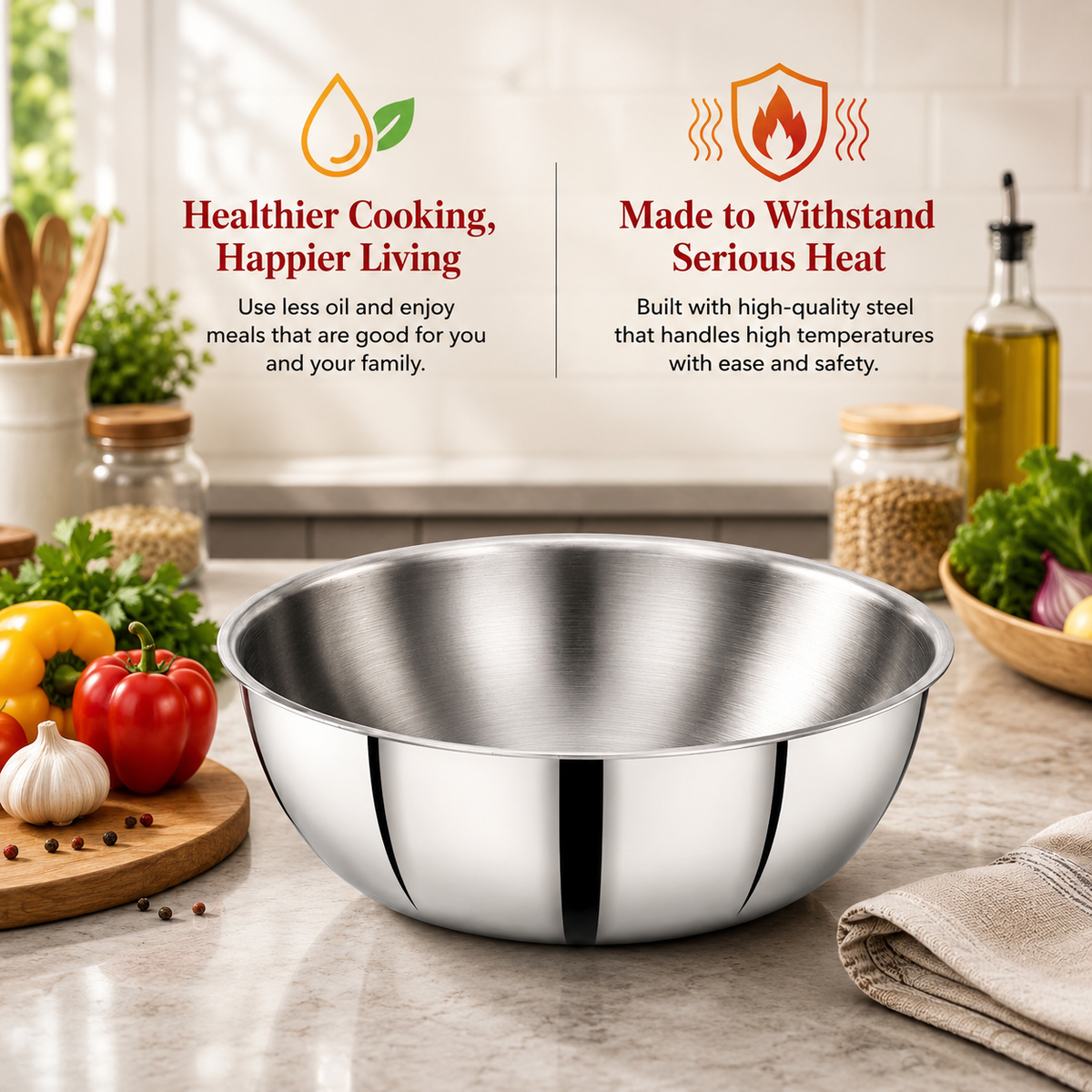Avias AVI3 Triply Stainless Steel Tasla Set of 3 (20, 22 & 24 cm) — Thick Triply Body, Food-Grade Stainless Steel, Even Heat Distribution | Induction & Gas Compatible | Daily Cooking