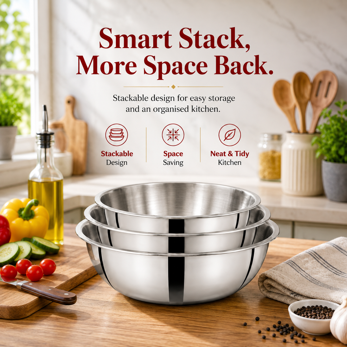 Avias AVI3 Triply Stainless Steel Tasla Set of 3 (20, 22 & 24 cm) — Thick Triply Body, Food-Grade Stainless Steel, Even Heat Distribution | Induction & Gas Compatible | Daily Cooking