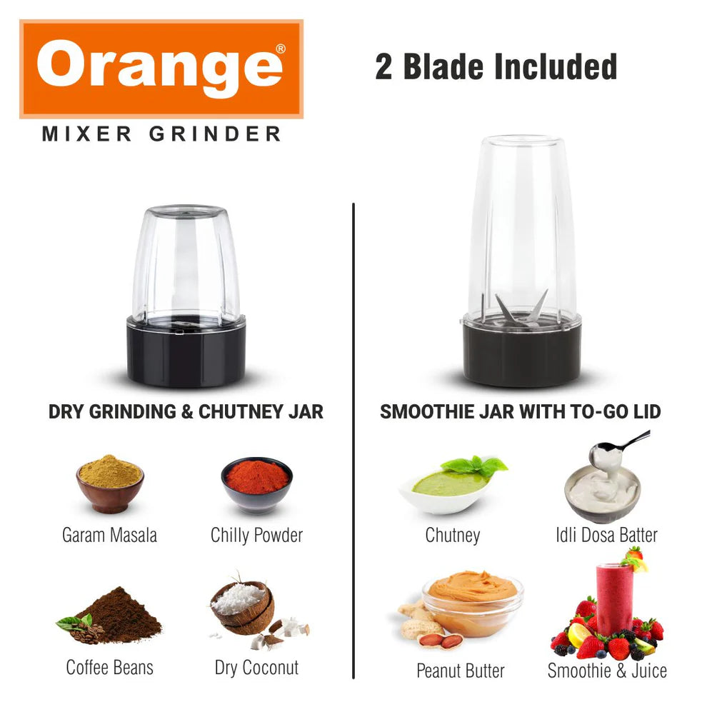 Orange Nexo Series 3 Jar Nutra Pro 450 Watts Mixer Grinder | 1Year Copper Motor Warranty