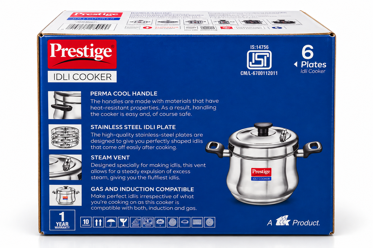 Prestige 6 Plate Stainless Steel Idli Cooker | Gas & Induction Compatible