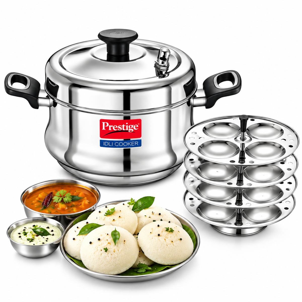 Prestige 4 Plate Stainless Steel Idli Cooker | Gas & Induction Compatible | Steam Vent