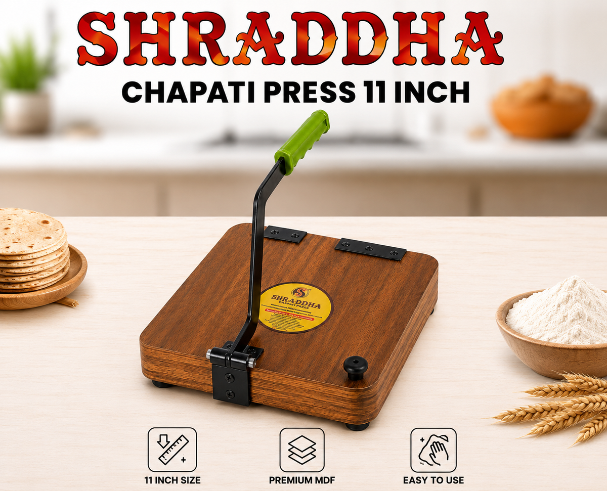 Square Shraddha Chapati Press 11 Inch – Premium Wood | Makes Uniform Round Chapati, Roti, Puri, Paratha & Papad | Ergonomic Grip Handle | Easy to Use
