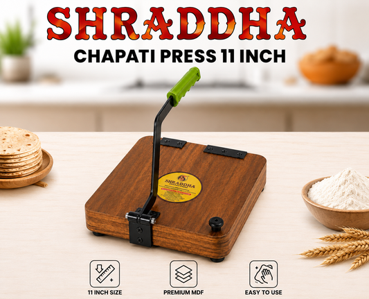 Square Shraddha Chapati Press 11 Inch – Premium Wood | Makes Uniform Round Chapati, Roti, Puri, Paratha & Papad | Ergonomic Grip Handle | Easy to Use