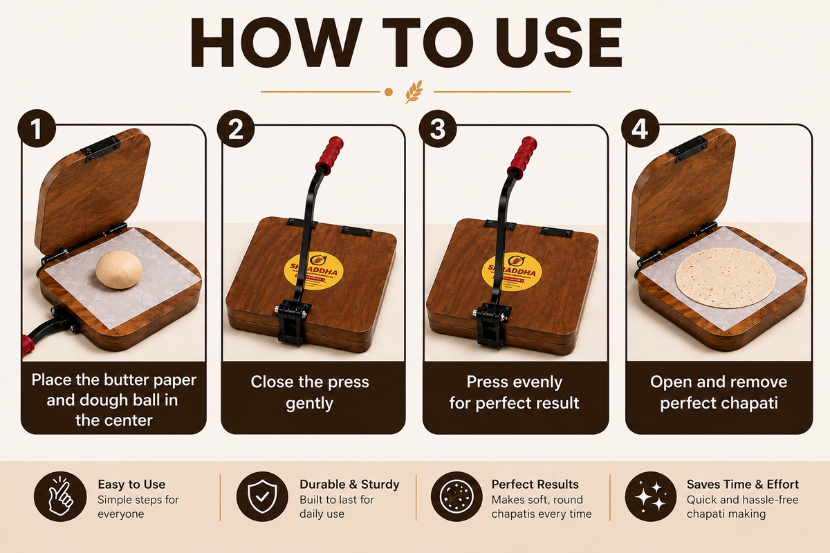 Square Shraddha Chapati Press 11 Inch – Premium Wood | Makes Uniform Round Chapati, Roti, Puri, Paratha & Papad | Ergonomic Grip Handle | Easy to Use