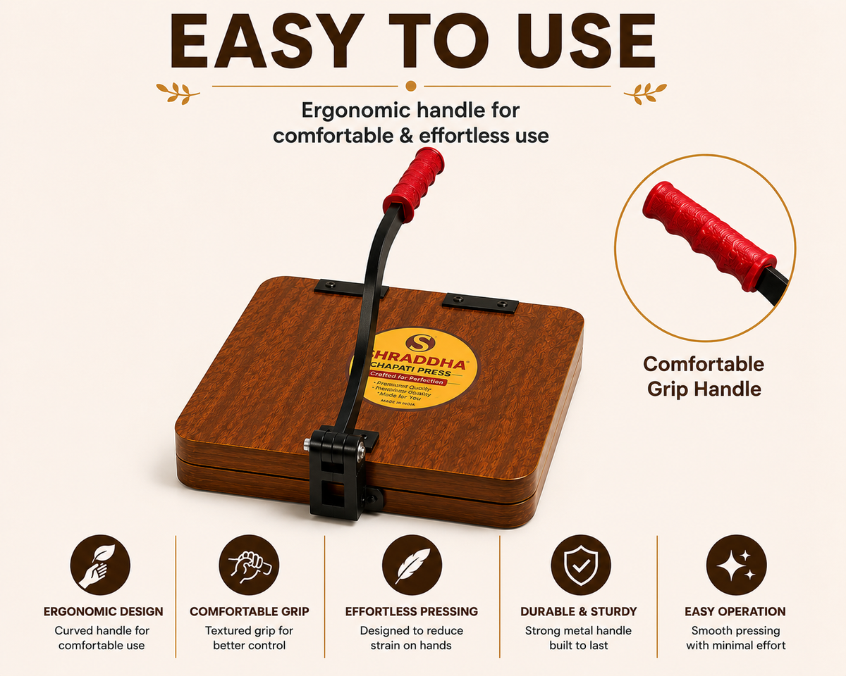Square Shraddha Chapati Press 11 Inch – Premium Wood | Makes Uniform Round Chapati, Roti, Puri, Paratha & Papad | Ergonomic Grip Handle | Easy to Use