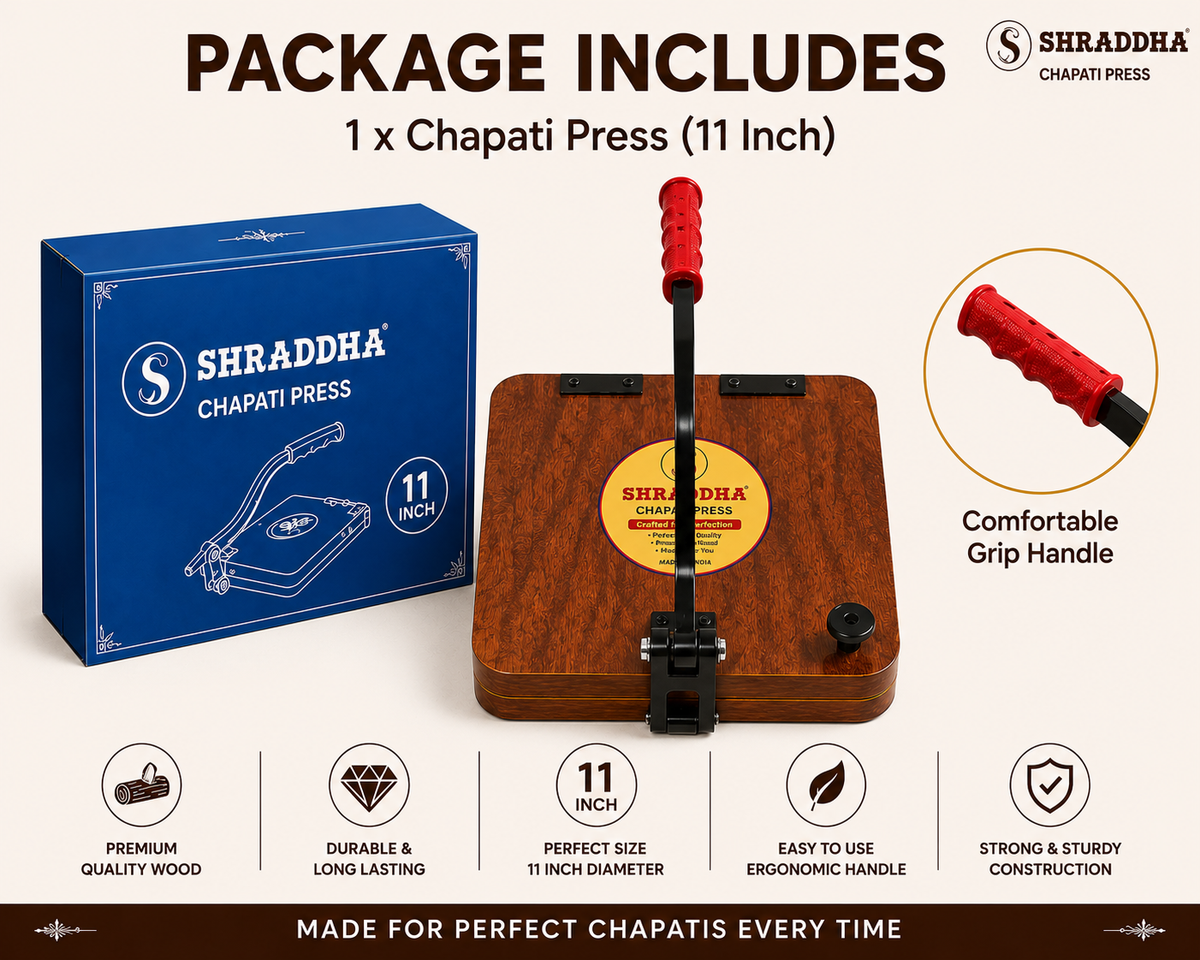 Square Shraddha Chapati Press 11 Inch – Premium Wood | Makes Uniform Round Chapati, Roti, Puri, Paratha & Papad | Ergonomic Grip Handle | Easy to Use