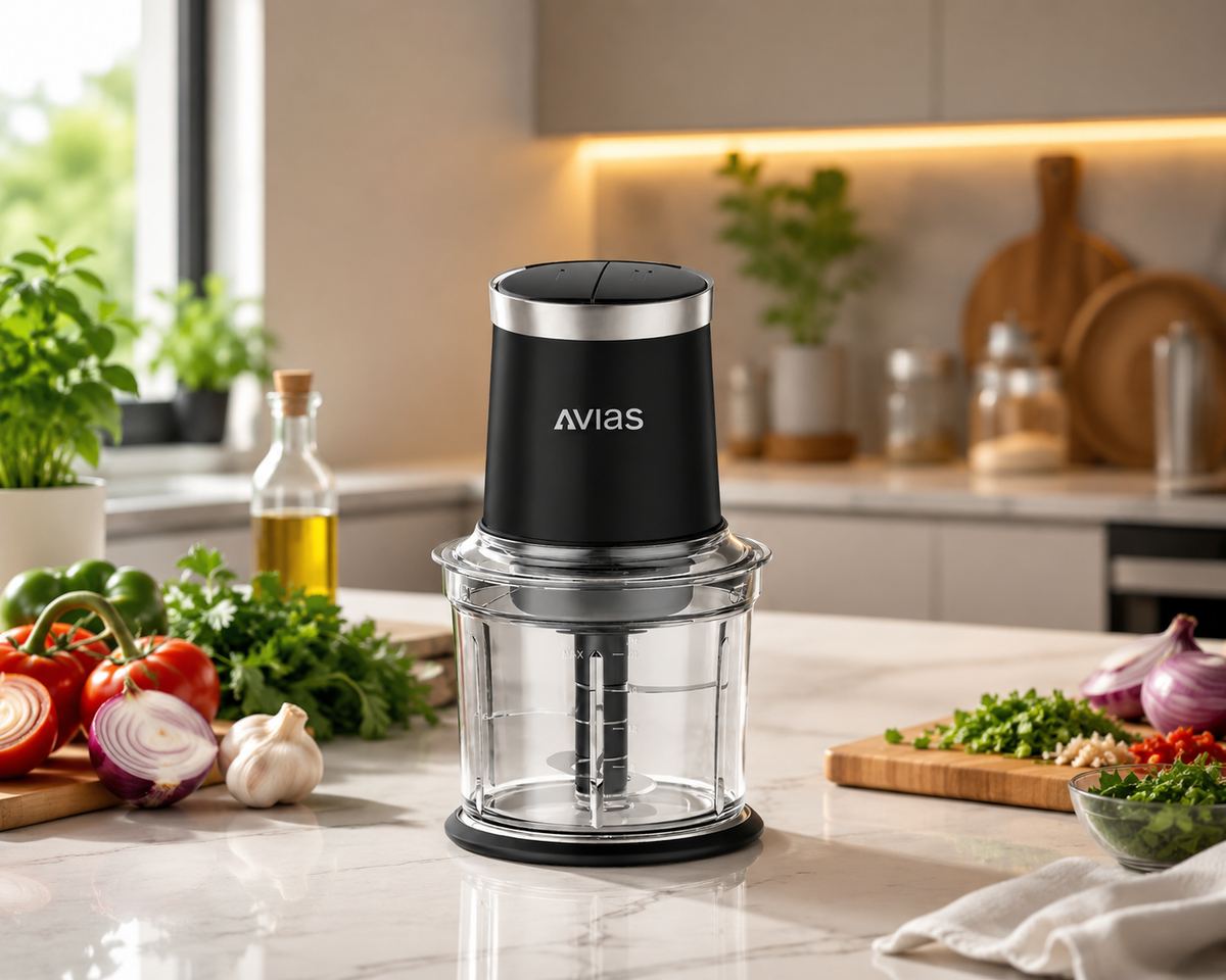 Avias Avismart Electric Vegetable Chopper — 300W Copper Motor, 2 Speed Modes, 900ml Bowl, 4 Stainless Steel Blades | Chops in 10 Seconds | 2-Year Warranty