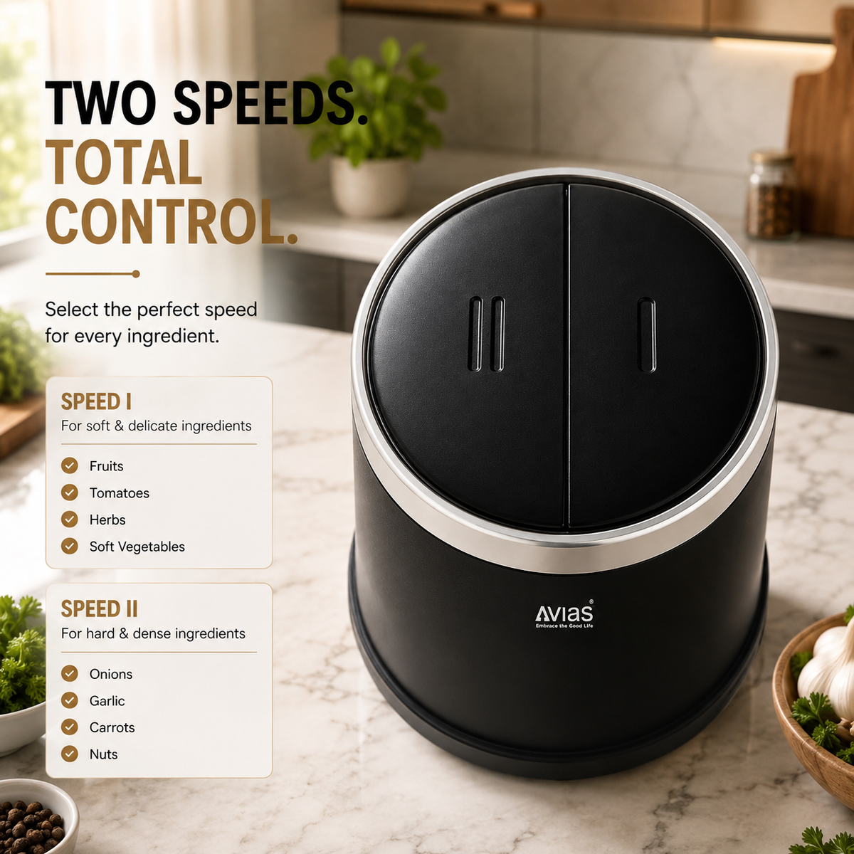Avias Avismart Electric Vegetable Chopper — 300W Copper Motor, 2 Speed Modes, 900ml Bowl, 4 Stainless Steel Blades | Chops in 10 Seconds | 2-Year Warranty