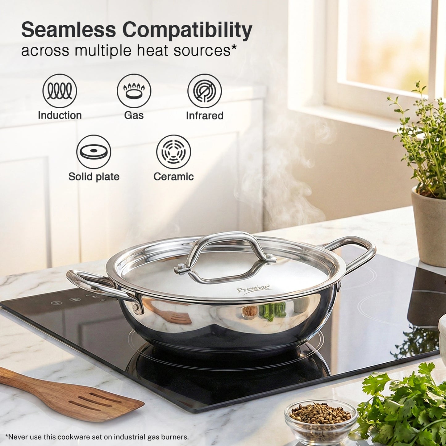 Prestige TriPly 3 pcs BYK-Fry Pan 24cm/1.7L+Kadai 24cm/2.7L SS Lid, Sauce Pan 16cm/1.5L Induction Bottom Cookware Set (Triply, 3 - Piece)