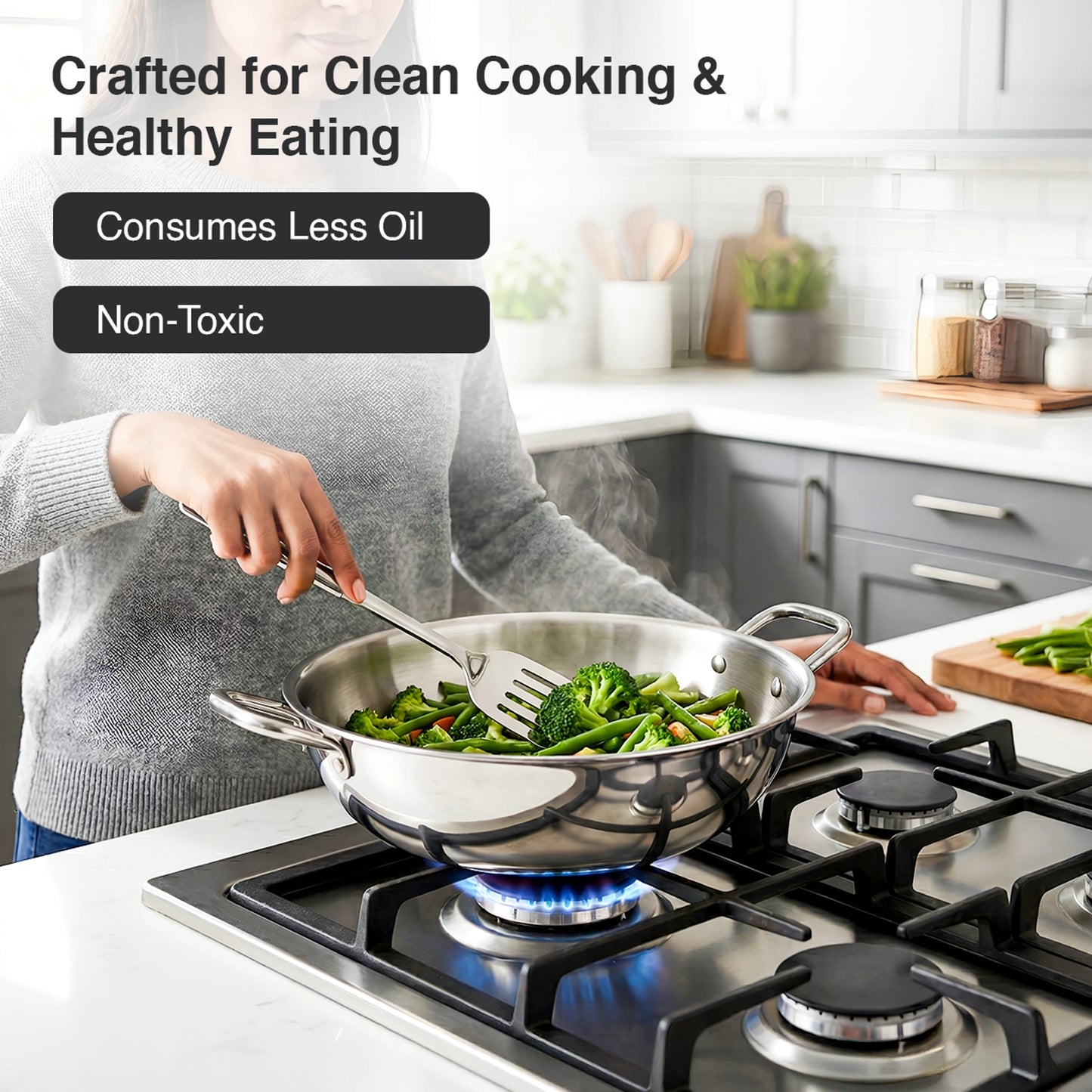 Prestige TriPly 3 pcs BYK-Fry Pan 24cm/1.7L+Kadai 24cm/2.7L SS Lid, Sauce Pan 16cm/1.5L Induction Bottom Cookware Set (Triply, 3 - Piece)