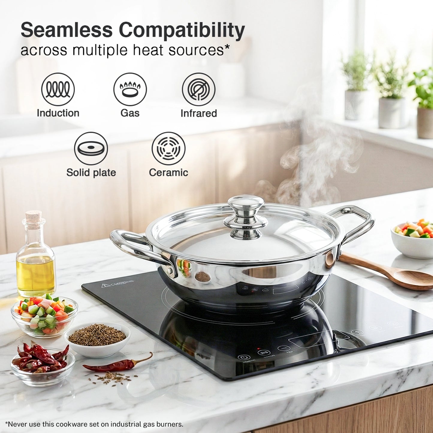 Prestige Triply Splendid BYK 4-Piece Cookware Set | Fry Pan (22cm), Sauce Pan (14cm), Kadai (22cm) & Stainless Steel Lid | Induction & Gas Compatible