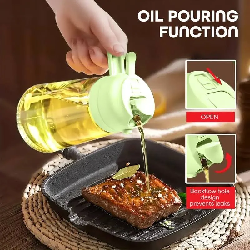 2 in 1 Oil Sprayer & Dispenser Bottle | Leakproof Glass Oil Spray Bottle for Cooking | Olive Oil Sprayer for Kitchen, BBQ, Air Fryer (Transparent, 500ml approx)