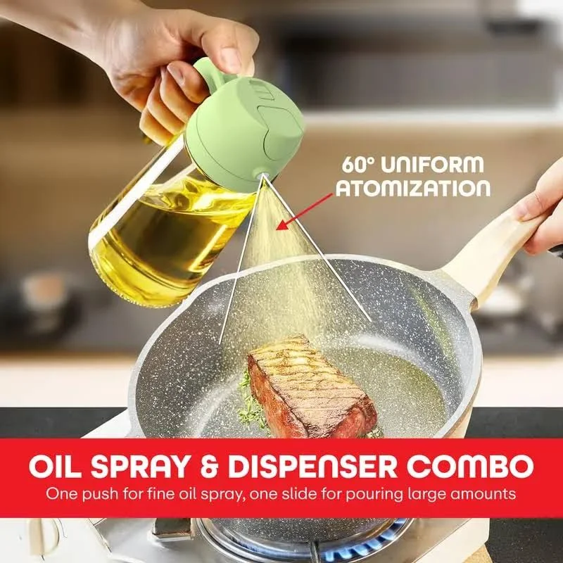2 in 1 Oil Sprayer & Dispenser Bottle | Leakproof Glass Oil Spray Bottle for Cooking | Olive Oil Sprayer for Kitchen, BBQ, Air Fryer (Transparent, 500ml approx)