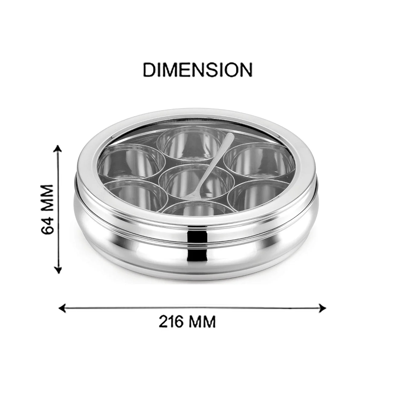 Avias Deluxe Stainless Steel Spice Box | Masala Dabba | 7 Compartments Medium | See-Through Lid
