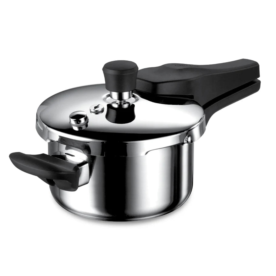 Tramontina Aero Arc 3L Tri-Ply Stainless Steel Pressure Cooker | Food Grade SS 304 | 3-Layer Safety System | Easy-Close 2-Finger Lid | Gas, Induction & Electric Compatible | Inner Level Markings |